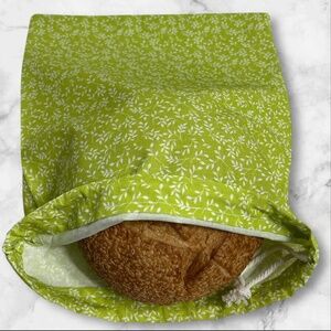 Green Floral Cotton Bread Bag, Reusable Sourdough Linen Bread Bag, Zero Waste